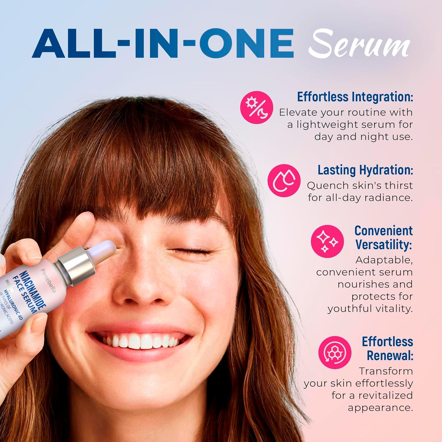 PENEBELLA Niacinamide Face Serum – Hydrating Facial Serum with Hyaluronic Acid – Skincare for Uneven Skin Tone